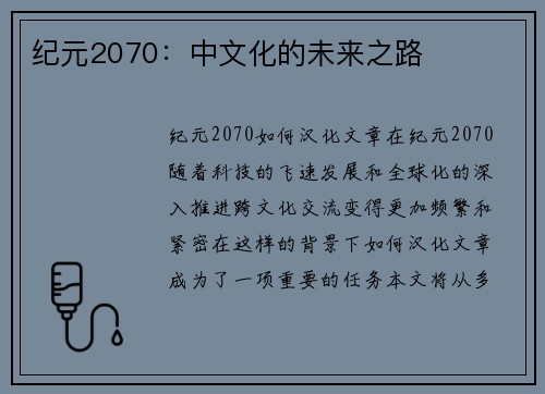 纪元2070：中文化的未来之路